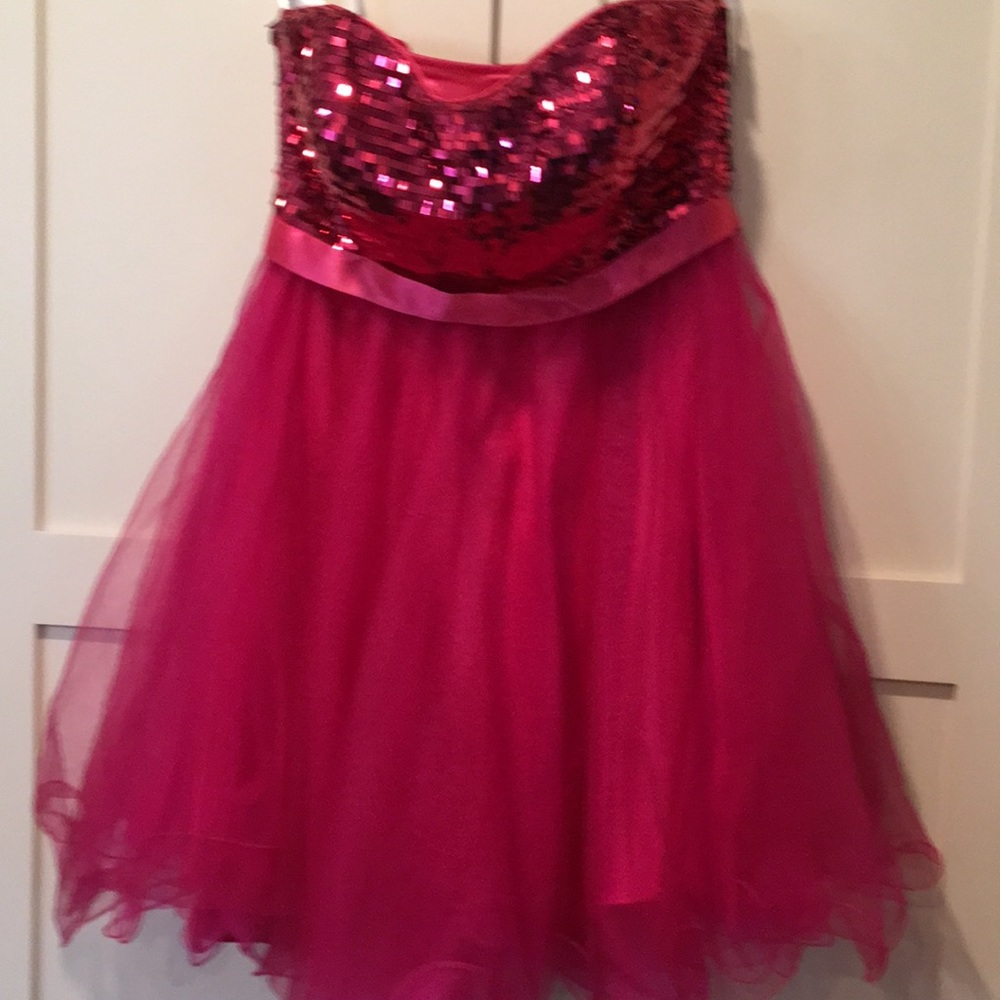 Short prom party formal dress fuchsia sparkly  12